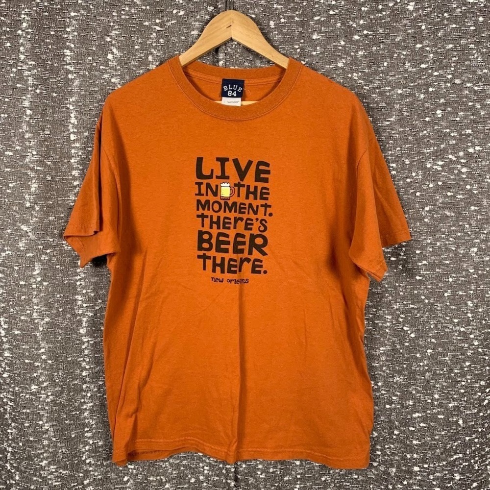 Vintage Blue 84‎ New Orleans Live In The Moment Beer T-Shirt Size Large